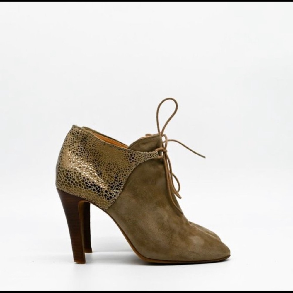 Sezane by Morgane Sezalory Suede Taupe and Metallic Hunter Ankle Boots - Size 9 - Picture 6 of 6